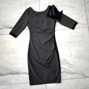 Vintage Dress Gray Black Sheath Ruched Size Small Office Coquette Retro NWT